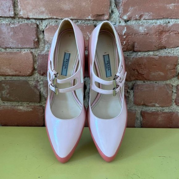 Prada Pink Two-tone Leather Mary Jane Pumps - Picture 4 of 4